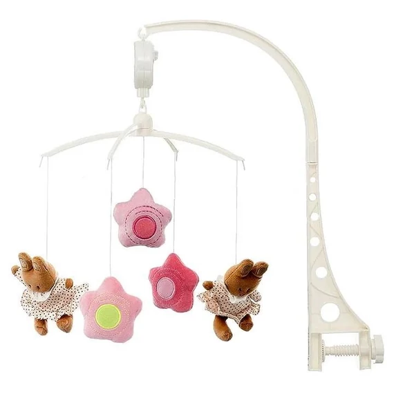 Zenélő-forgó Delux - plüss nyuszik pink csillaggal