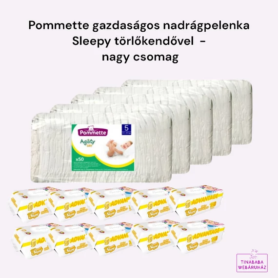 Pommette gazdaságos nadrágpelenka Sleepy törlőkendővel -nagy csomag 5-ös méret (11-25 kg)