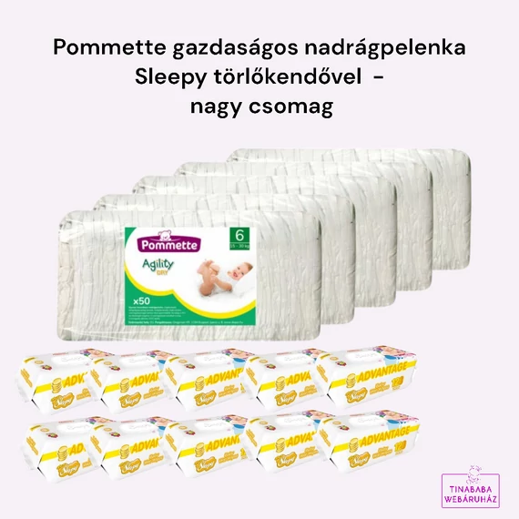 Pommette gazdaságos nadrágpelenka Sleepy törlőkendővel -nagy csomag 6-os méret (15-30 kg)